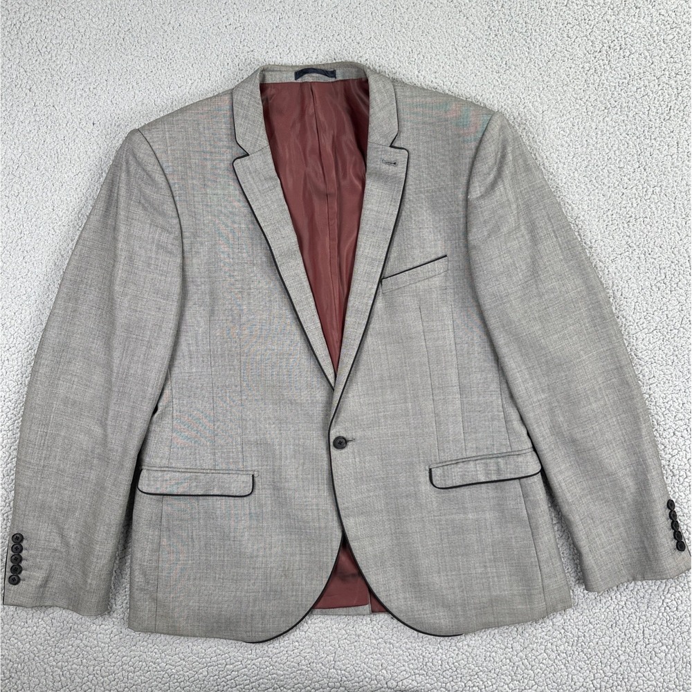 NEXT Signature Angelico Super 100s Blazer Men 46R Grey Slim Fit Woven in Italy